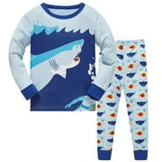 Kids Summer Sport Set Christmas Toddler Boys Pajamas Animals Cotton Kids 2 Piece Pj's Long Sleeve Sleepwear Clothes Set Outfits Light Blue, 6-7 Years